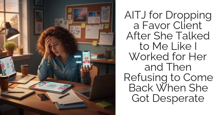 AITJ for Dropping a Favor Client After She Talked to Me Like I Worked for Her and Then Refusing to Come Back When She Got Desperate
