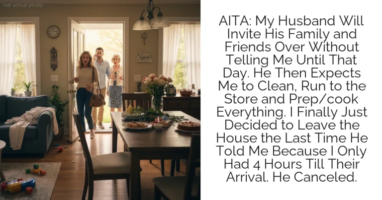 AITA: My Husband Will Invite His Family and Friends Over Without Telling Me Until That Day. He Then Expects Me to Clean, Run to the Store and Prep/cook Everything. I Finally Just Decided to Leave the House the Last Time He Told Me Because I Only Had 4 Hours Till Their Arrival. He Canceled.