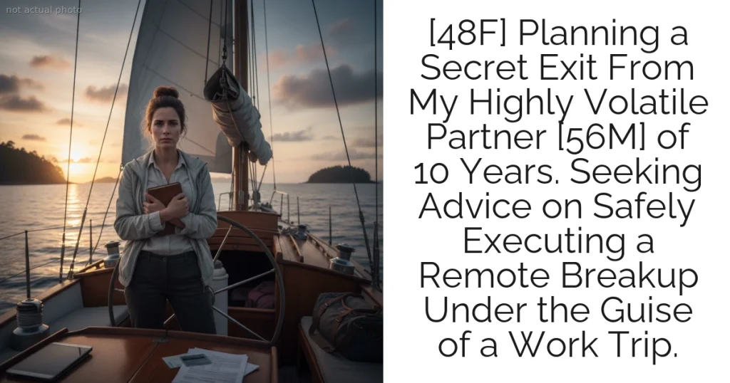 [48F] Planning a Secret Exit From My Highly Volatile Partner [56M] of 10 Years. Seeking Advice on Safely Executing a Remote Breakup Under the Guise of a Work Trip.