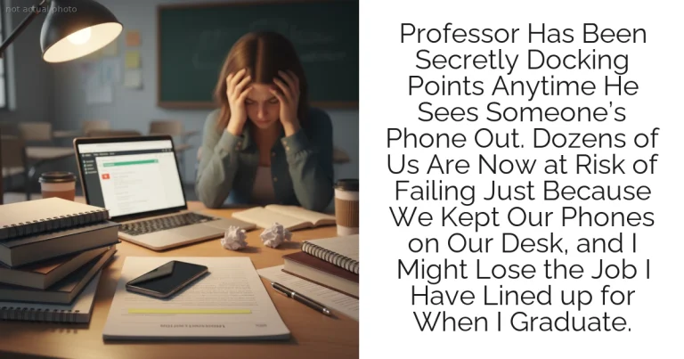 Professor Has Been Secretly Docking Points Anytime He Sees Someone’s Phone Out. Dozens of Us Are Now at Risk of Failing Just Because We Kept Our Phones on Our Desk, and I Might Lose the Job I Have Lined up for When I Graduate.