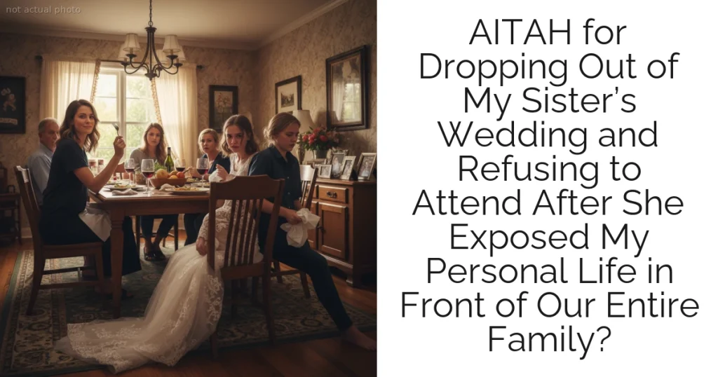 AITAH for Dropping Out of My Sister’s Wedding and Refusing to Attend After She Exposed My Personal Life in Front of Our Entire Family?