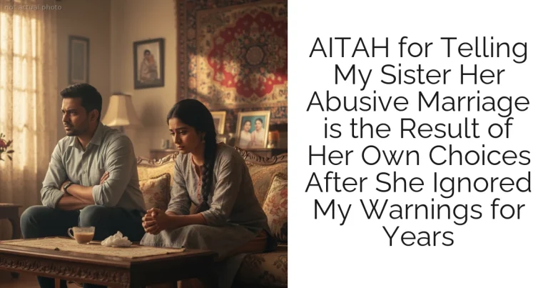 AITAH for Telling My Sister Her Abusive Marriage is the Result of Her Own Choices After She Ignored My Warnings for Years