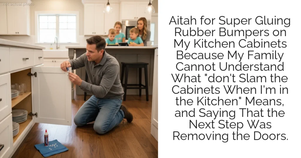 Aitah for Super Gluing Rubber Bumpers on My Kitchen Cabinets Because My Family Cannot Understand What "don't Slam the Cabinets When I'm in the Kitchen" Means, and Saying That the Next Step Was Removing the Doors.