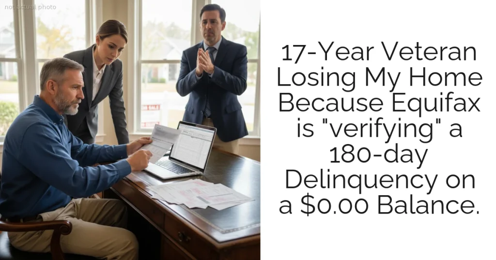 17-Year Veteran Losing My Home Because Equifax is "verifying" a 180-day Delinquency on a $0.00 Balance.