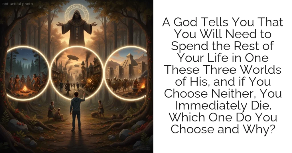 A God Tells You That You Will Need to Spend the Rest of Your Life in One These Three Worlds of His, and if You Choose Neither, You Immediately Die. Which One Do You Choose and Why?