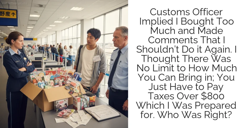 Customs Officer Implied I Bought Too Much and Made Comments That I Shouldn’t Do it Again. I Thought There Was No Limit to How Much You Can Bring in; You Just Have to Pay Taxes Over $800 Which I Was Prepared for. Who Was Right?