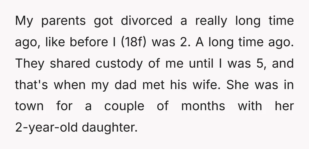 My parents got divorced a really long time ago, like before I (18f) was 2. A long time ago. They shared custody of me until I was 5, and that's...