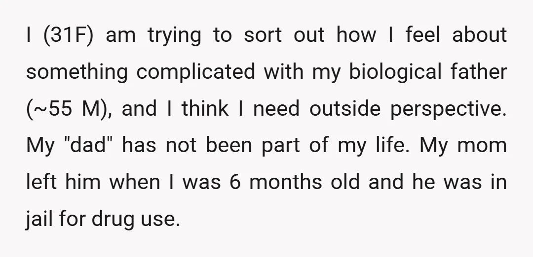 I (31F) am trying to sort out how I feel about something complicated with my biological father (~55 M), and I think I need outside perspective. My "dad" has not...