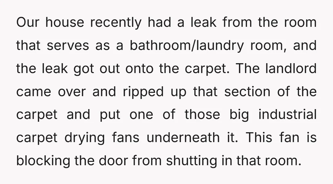Our house recently had a leak from the room that serves as a bathroom/laundry room, and the leak got out onto the carpet. The landlord came over and ripped up...