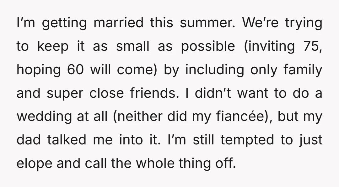 I’m getting married this summer. We’re trying to keep it as small as possible (inviting 75, hoping 60 will come) by including only family and super close friends. I didn’t...