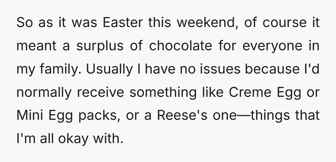 So as it was Easter this weekend, of course it meant a surplus of chocolate for everyone in my family. Usually I have no issues because I'd normally receive something...