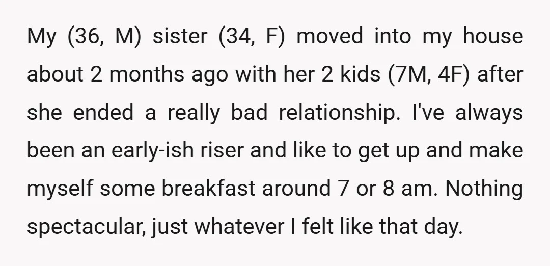 My (36, M) sister (34, F) moved into my house about 2 months ago with her 2 kids (7M, 4F) after she ended a really bad relationship. I've always been...