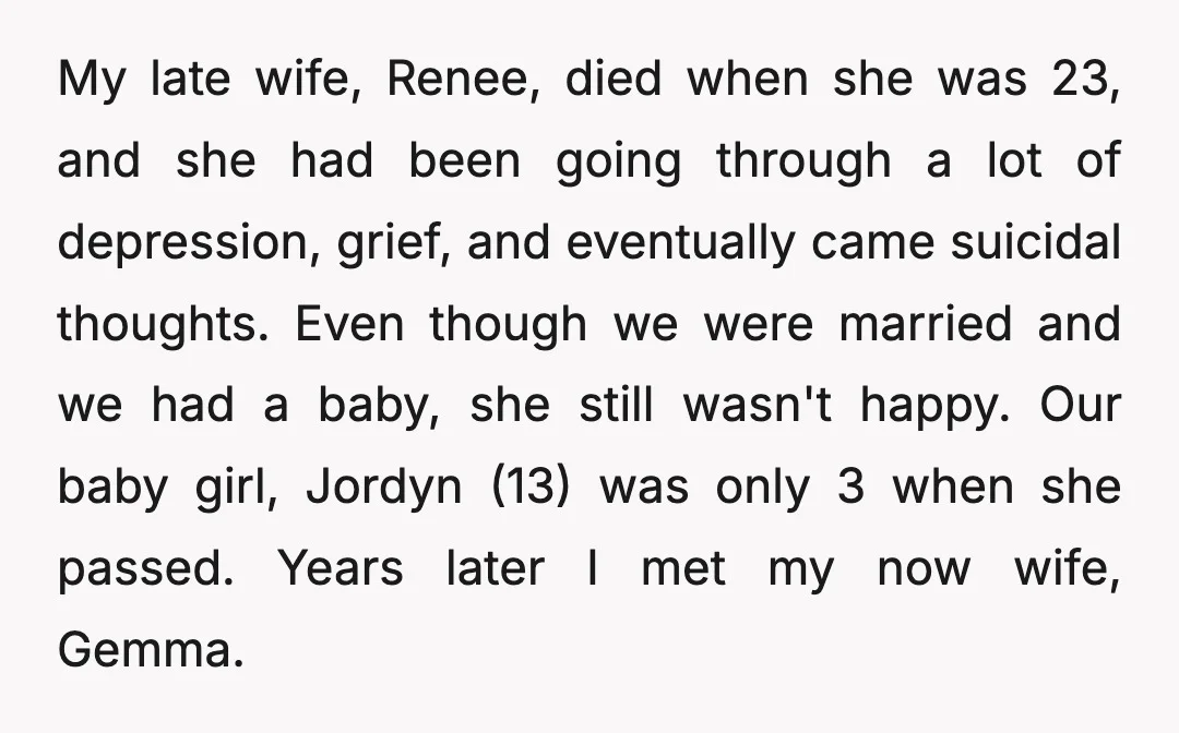 My late wife, Renee, died when she was 23, and she had been going through a lot of depression, grief, and eventually came suicidal thoughts. Even though we were married...