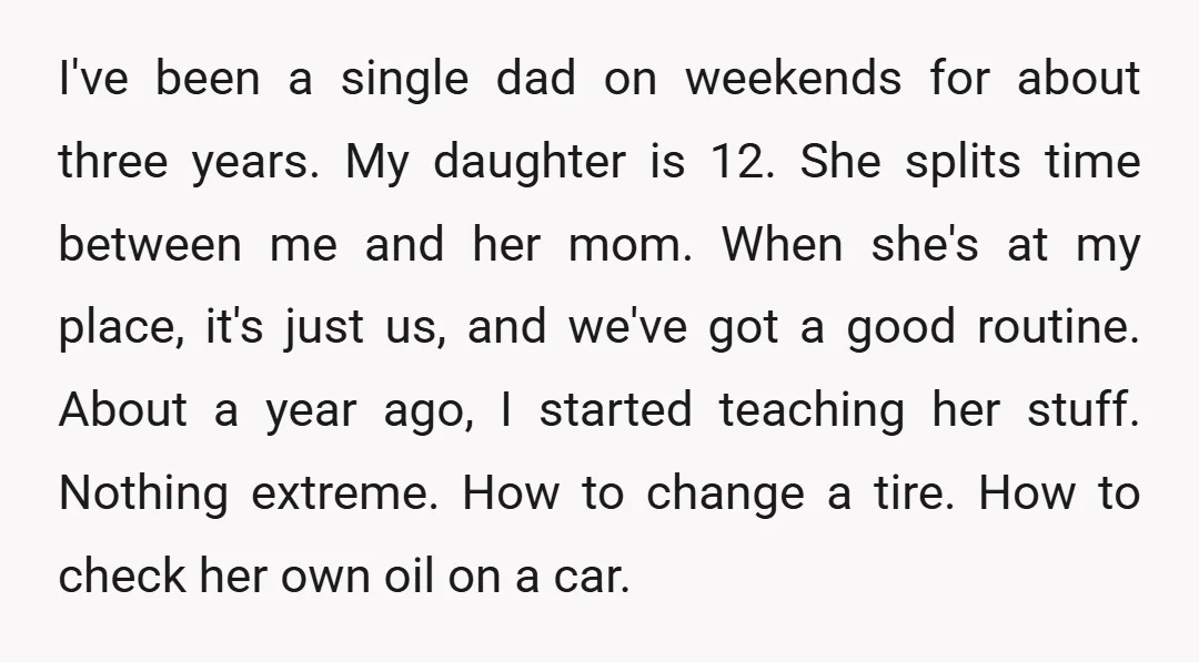 I've been a single dad on weekends for about three years. My daughter is 12. She splits time between me and her mom. When she's at my place, it's just...