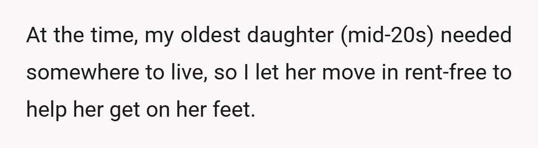 At the time, my oldest daughter (mid-20s) needed somewhere to live, so I let her move in rent-free to help her get on her feet.