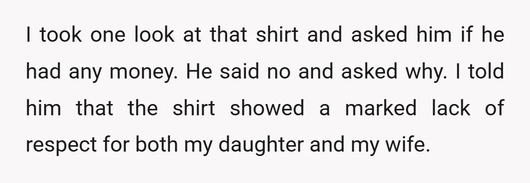 I took one look at that shirt and asked him if he had any money. He said no and asked why. I told him that the shirt showed a marked...