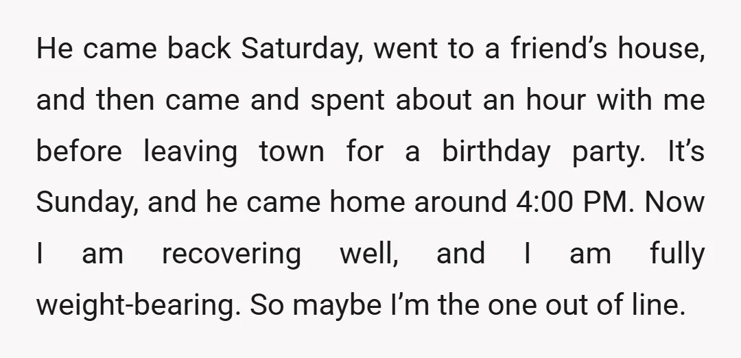 He came back Saturday, went to a friend’s house, and then came and spent about an hour with me before leaving town for a birthday party. It’s Sunday, and he...