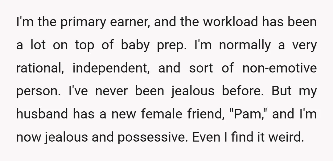 I'm the primary earner, and the workload has been a lot on top of baby prep. I'm normally a very rational, independent, and sort of non-emotive person. I've never been...