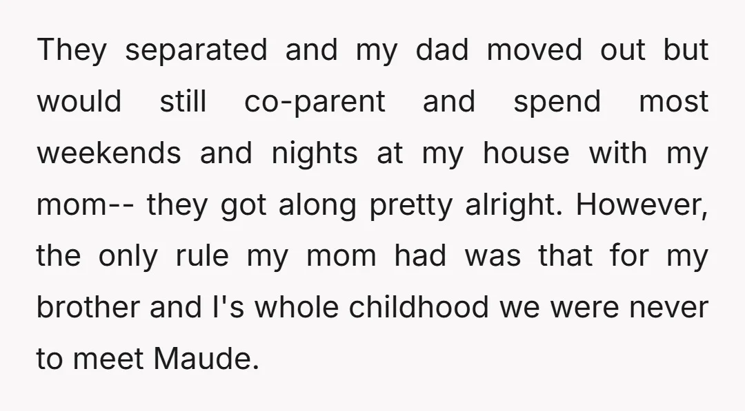 They separated and my dad moved out but would still co-parent and spend most weekends and nights at my house with my mom-- they got along pretty alright. However, the...