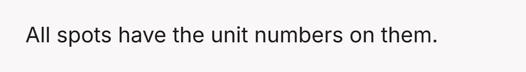 All spots have the unit numbers on them.