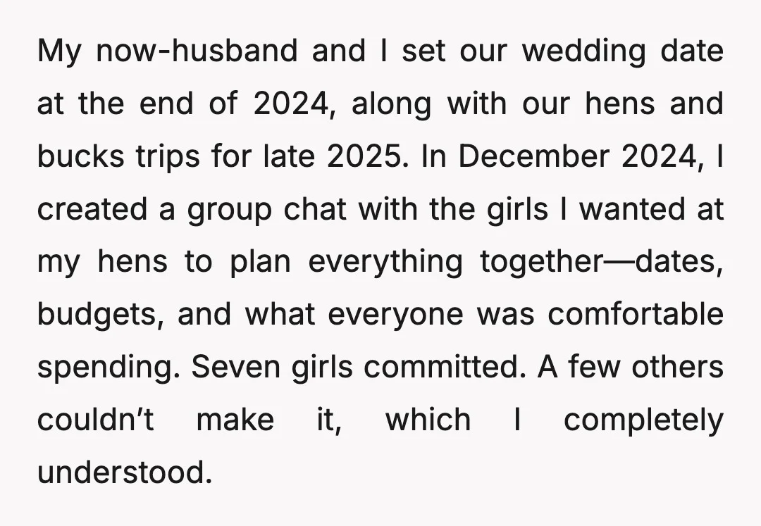 My now-husband and I set our wedding date at the end of 2024, along with our hens and bucks trips for late 2025. In December 2024, I created a group...