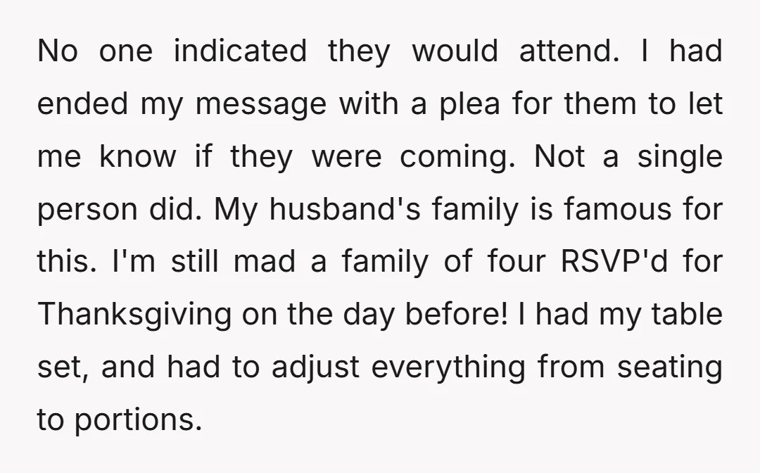 No one indicated they would attend. I had ended my message with a plea for them to let me know if they were coming. Not a single person did. My...