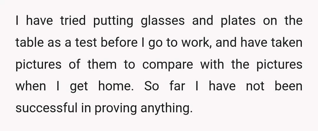 I have tried putting glasses and plates on the table as a test before I go to work, and have taken pictures of them to compare with the pictures when...