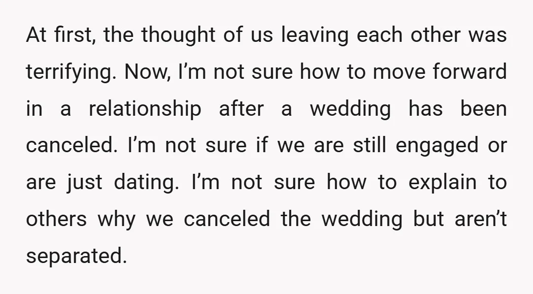 At first, the thought of us leaving each other was terrifying. Now, I’m not sure how to move forward in a relationship after a wedding has been canceled. I’m not...