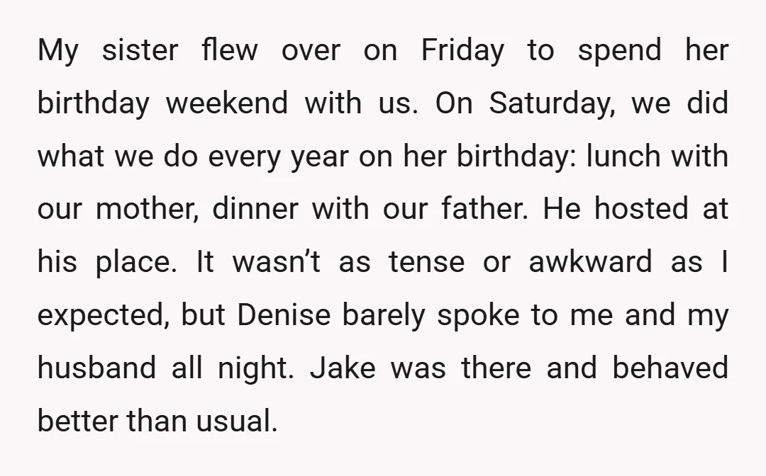 My sister flew over on Friday to spend her birthday weekend with us. On Saturday, we did what we do every year on her birthday: lunch with our mother, dinner...
