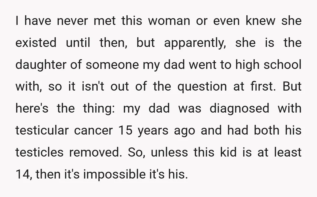 I have never met this woman or even knew she existed until then, but apparently, she is the daughter of someone my dad went to high school with, so it...