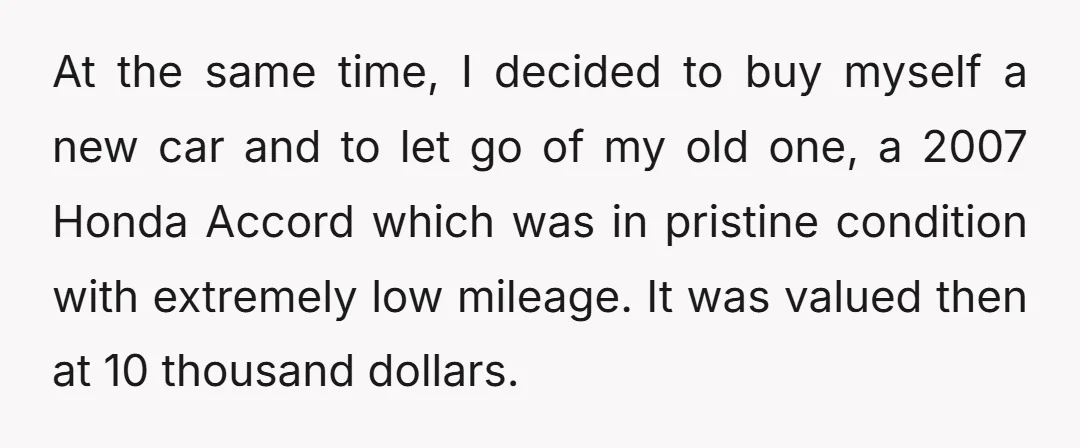 At the same time, I decided to buy myself a new car and to let go of my old one, a 2007 Honda Accord which was in pristine condition with...
