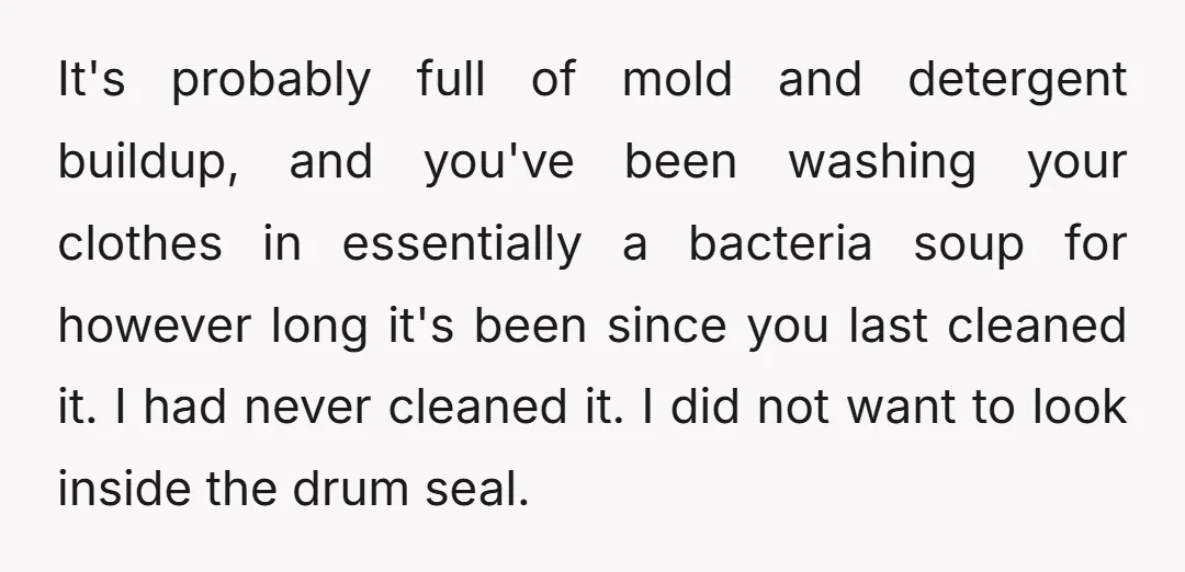 It's probably full of mold and detergent buildup, and you've been washing your clothes in essentially a bacteria soup for however long it's been since you last cleaned it. I...