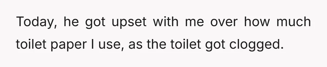 Today, he got upset with me over how much toilet paper I use, as the toilet got clogged.