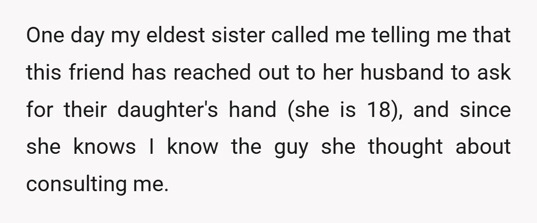 One day my eldest sister called me telling me that this friend has reached out to her husband to ask for their daughter's hand (she is 18), and since she...