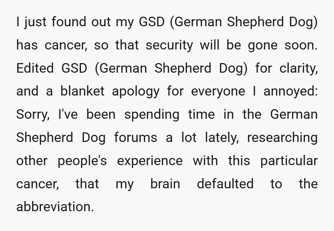 I just found out my GSD (German Shepherd Dog) has cancer, so that security will be gone soon. Edited GSD (German Shepherd Dog) for clarity, and a blanket apology for...