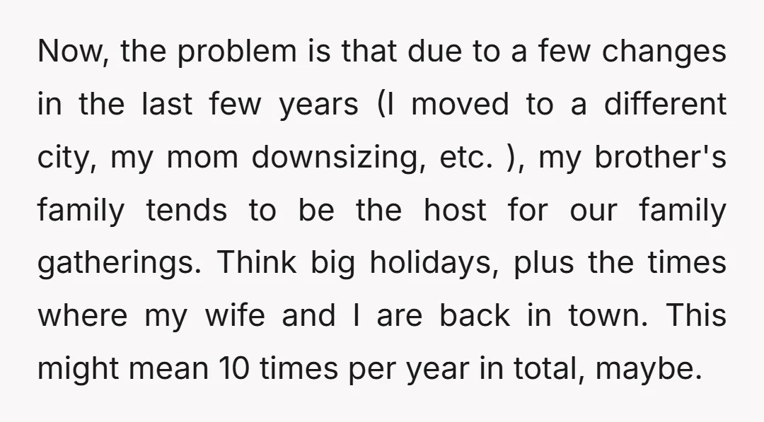 Now, the problem is that due to a few changes in the last few years (I moved to a different city, my mom downsizing, etc. ), my brother's family tends...