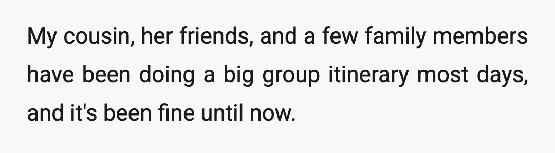 My cousin, her friends, and a few family members have been doing a big group itinerary most days, and it's been fine until now.