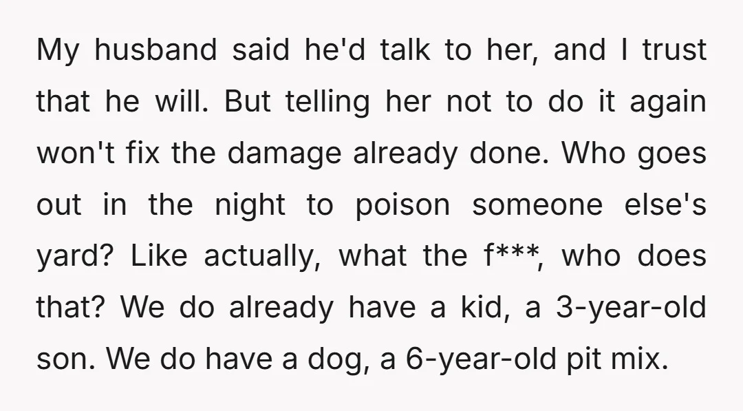 My husband said he'd talk to her, and I trust that he will. But telling her not to do it again won't fix the damage already done. Who goes out...