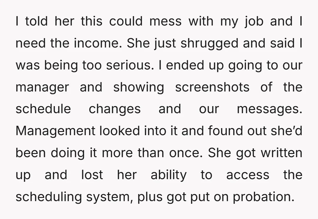 I told her this could mess with my job and I need the income. She just shrugged and said I was being too serious. I ended up going to our...