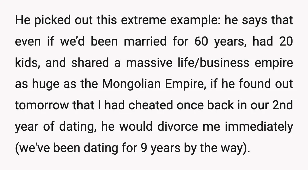He picked out this extreme example: he says that even if we’d been married for 60 years, had 20 kids, and shared a massive life/business empire as huge as the...