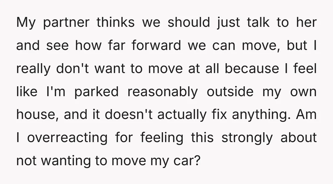 My partner thinks we should just talk to her and see how far forward we can move, but I really don't want to move at all because I feel like...