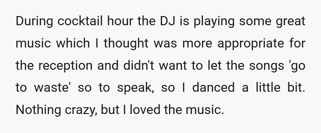 During cocktail hour the DJ is playing some great music which I thought was more appropriate for the reception and didn't want to let the songs 'go to waste' so...