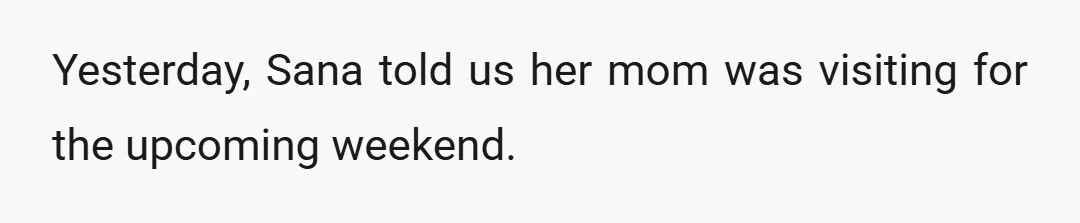 Yesterday, Sana told us her mom was visiting for the upcoming weekend.
