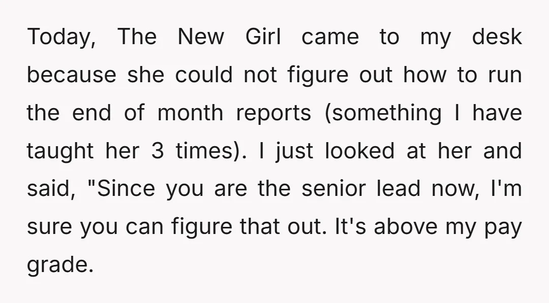 Today, The New Girl came to my desk because she could not figure out how to run the end of month reports (something I have taught her 3 times). I...