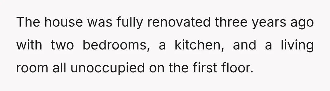 The house was fully renovated three years ago with two bedrooms, a kitchen, and a living room all unoccupied on the first floor.