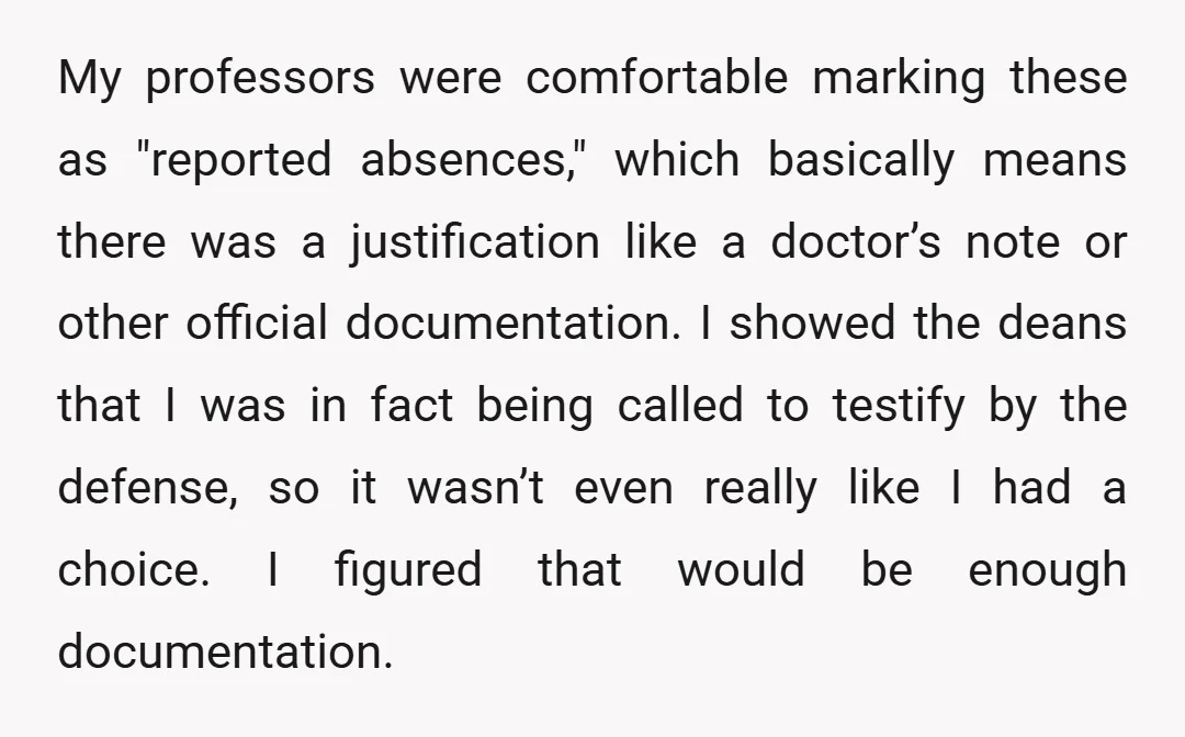 My professors were comfortable marking these as "reported absences," which basically means there was a justification like a doctor’s note or other official documentation. I showed the deans that I...