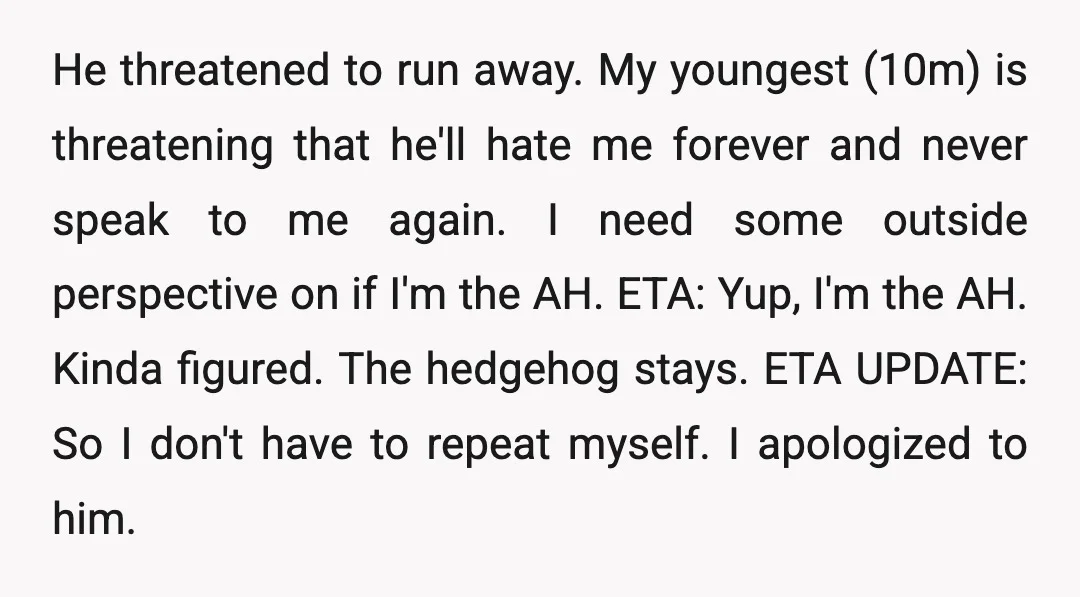 He threatened to run away. My youngest (10m) is threatening that he'll hate me forever and never speak to me again. I need some outside perspective on if I'm the...