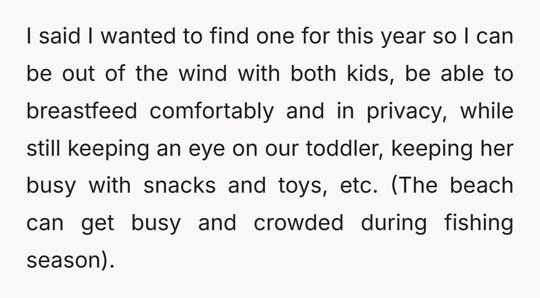 I said I wanted to find one for this year so I can be out of the wind with both kids, be able to breastfeed comfortably and in privacy, while...