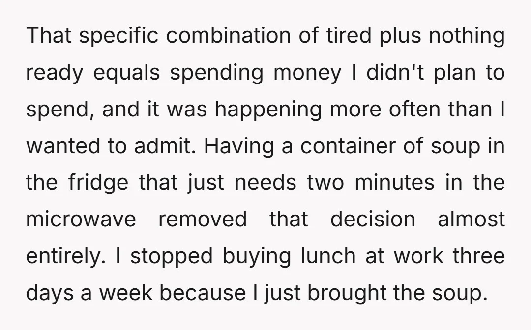 That specific combination of tired plus nothing ready equals spending money I didn't plan to spend, and it was happening more often than I wanted to admit. Having a container...