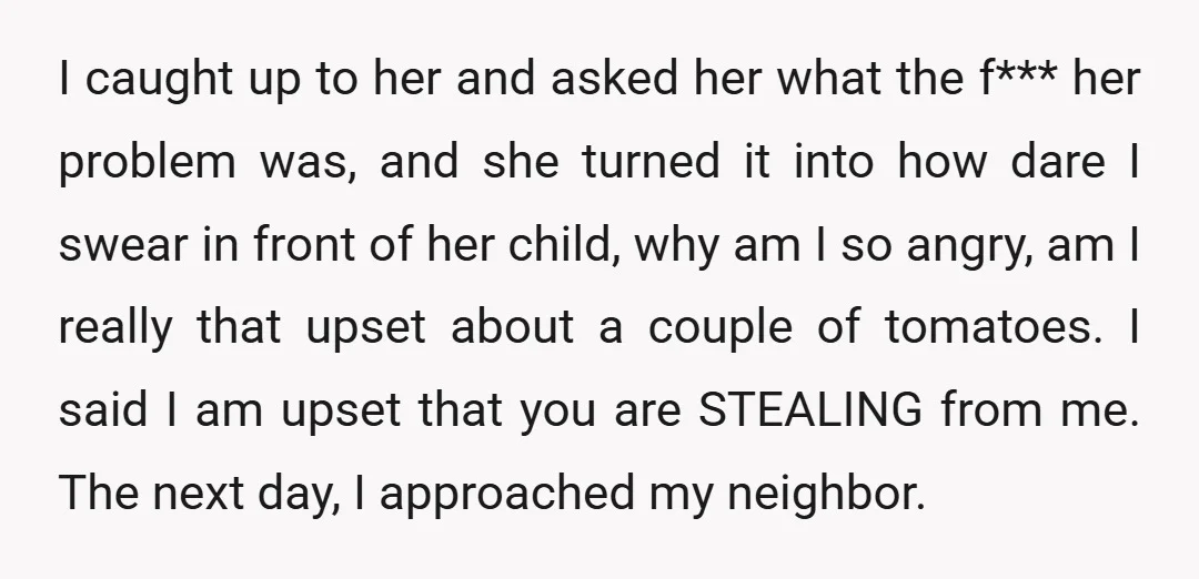 I caught up to her and asked her what the f*** her problem was, and she turned it into how dare I swear in front of her child, why am...